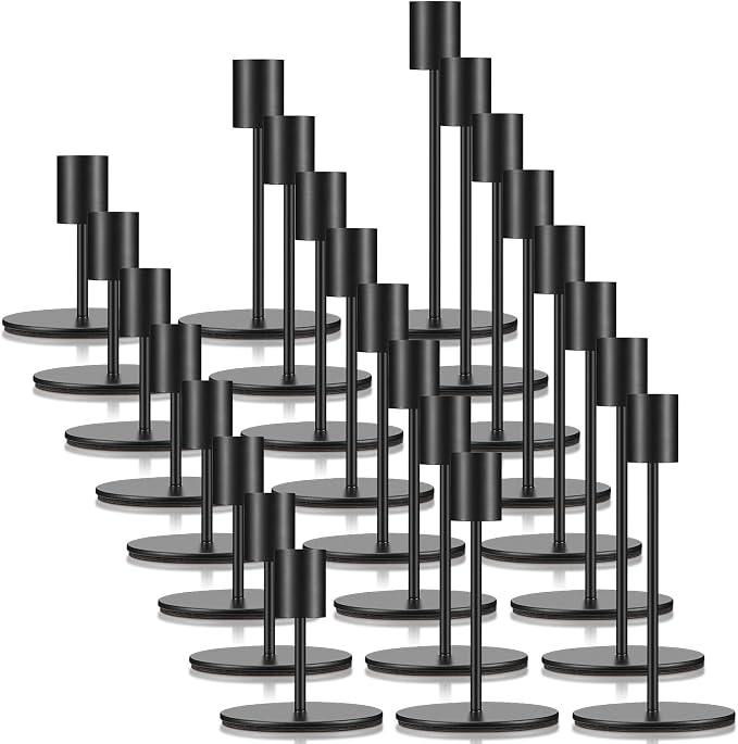 Sieral Candle Holders Bulk Taper Candlesticks Holders Set Modern Decorative Metal Candelabras for Wedding Anniversary Home Dinning Table Centerpiece Xmas Party Decor(Matte Black,24 Pcs)