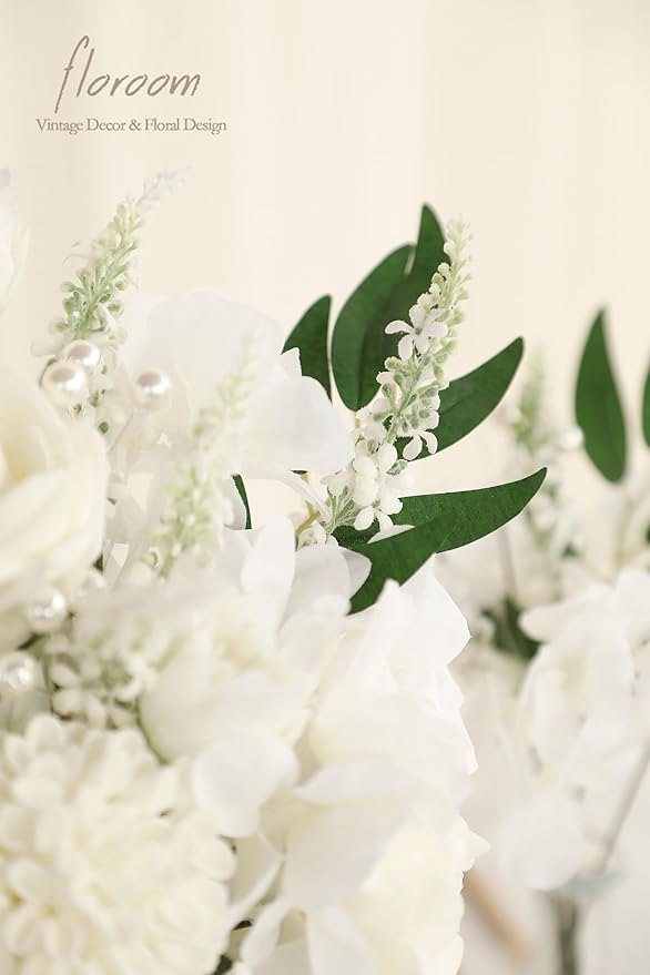 Floroom Artificial Greenery Stems Box Set, 76pcs with 6 Kinds of Faux Greenery Flowers Picks for DIY Bridal Bouquets Wedding Floral Arrangement Table Centerpieces, Green & White