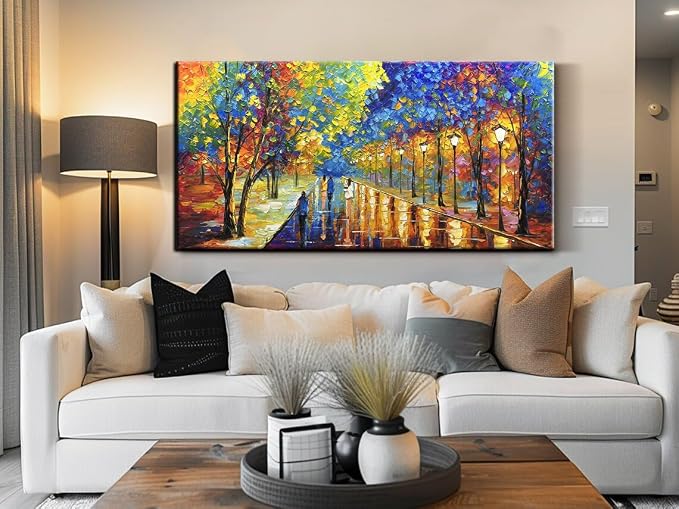 Tyed Art-Hand Painted Wall Art Oil Painting Landscape,Wall Art for Living Room, Bedroom Office Wall Decor, Modern Textured Wall Art, Colorful Abstract Artwork Picture, Framed Wall Art 24X48 Inch