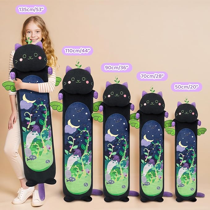 Mewaii Long Cat Plush 5 Sizes, 120% Extra Filling Giant Plushness Kids Body Pillow, Kawaii Cute Black Cat Stuffed Animals Plushies, Big Long Body Pillow Black Cat Plush Gift for Girls 44”