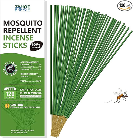 Mosquito Repellent Outdoor Patio, 120 PCS Citronella Incense Sticks Outdoor, Natural Citronella Mosquito Repellent, DEET-Free Citronella Incense for Yard, Backyard, Camping, Flying Insect Control