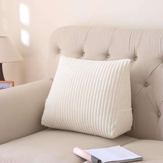 Corduroy Wedge Reading Pillow for Bed, 3 Sizes, 4 Colors for Bed, Sofa, Office Chair (White, Medium 19 * 16 * 7in)