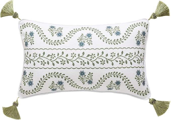 ISAENNE Designer Vintage Linen Throw Pillow Cover,20"x12"-Mosella D | French Elegant Rectangle Decor Pillow Cover,Concealed Zipper Design,Floral Pattern,Sofa,Bedroom,Living Room,Lounge Chairs