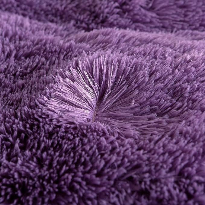 Faux Fur Velvet Fluffy Bedding Duvet Cover Set Down Comforter Quilt Cover with Pillow Shams, Ultra Soft Warm (King, Purple)