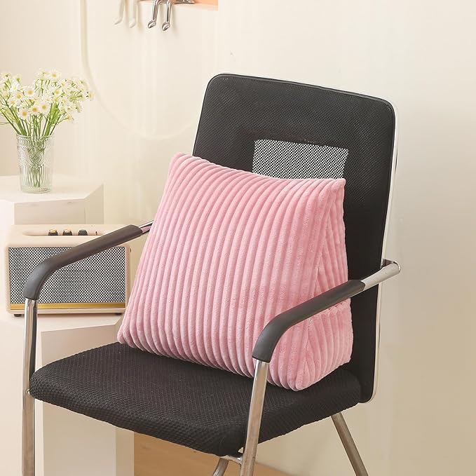 Corduroy Wedge Reading Pillow for Bed, 3 Sizes, 4 Colors for Bed, Sofa, Office Chair (Pink, Small 16 * 14 * 7in)