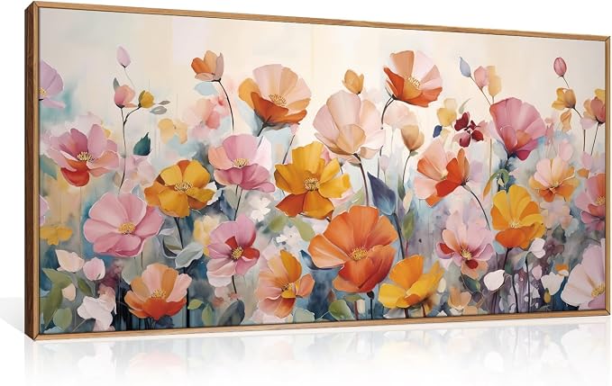 DRACIT Nature Pink Floral Framed Canvas Wall Art Set,Boho Colorful Wildflowers Botanical Wall Decor, Modern Aesthetic Bohemian Flowers Art Print for Living Room,Bedroom-20 x40