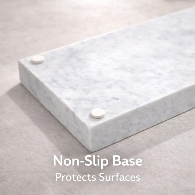 Natural White Marble Tray, 12" x 8", Rectangular | Stone Organizer, For Bathroom, Kitchen, Vanity, Desktop, For Coffee Table, Dresser, Nightstand
