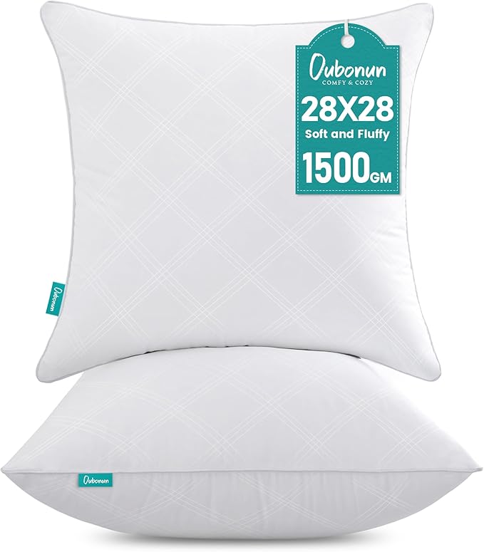 Oubonun 28x28 Throw Pillow Inserts Set of 2, White Square Interior Sofa Pillow Inserts, Decorative Pillow Insert Pair for Couch Bed Living Room