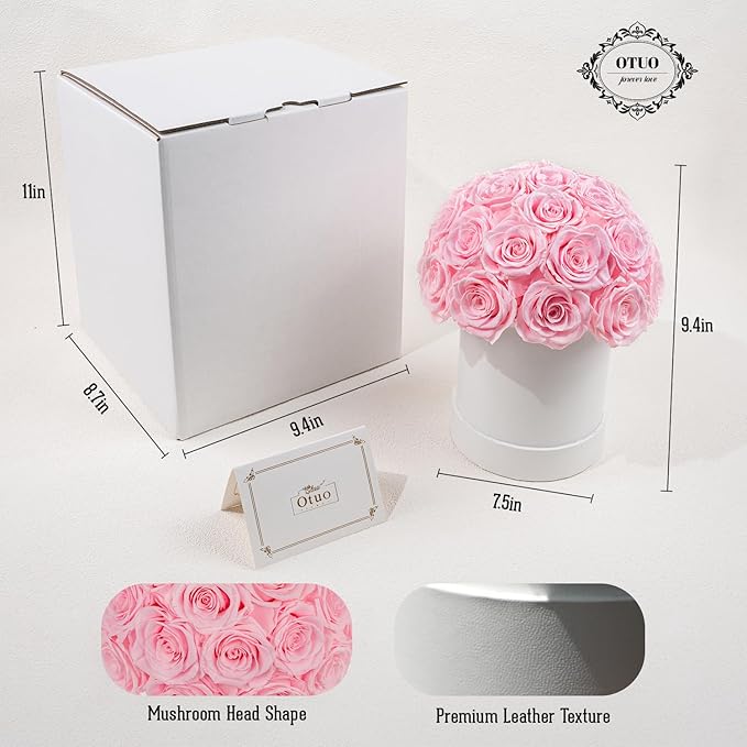 27 Preserved Roses in Round Dome Shape, Mother's Day Real Forever Flowers Rose Box, Eternal Rose Gift for Her Women Girl Friend Wife, Flower Gift for Valentines Day(Pink)