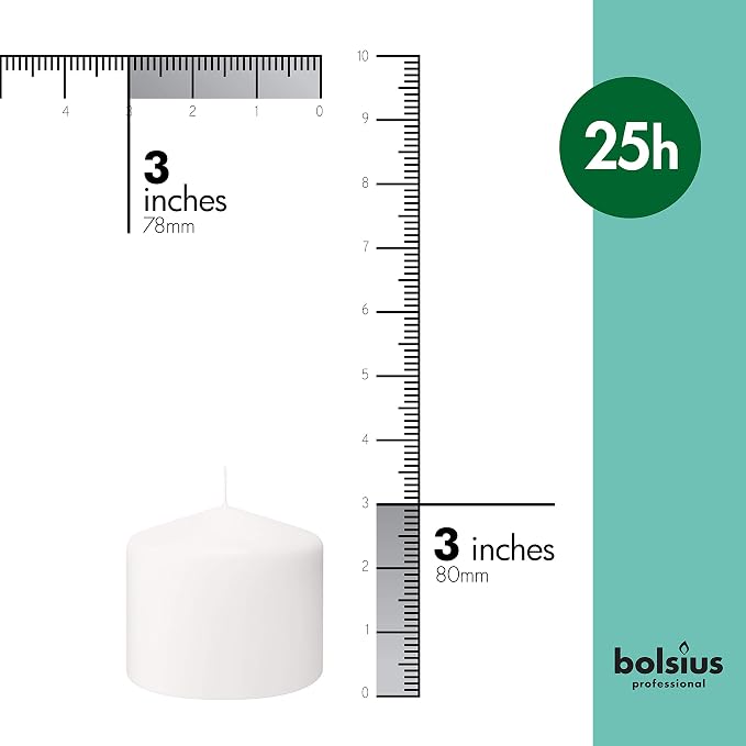 BOLSIUS 6 White Pillar Candles Bulk - 3x3 Inches Candle Set - 25+ Hours Clean Burning - No Palm Oil - 0% Animal Fat - Premium European Quality - Unscented Dripless Dinner Pillars
