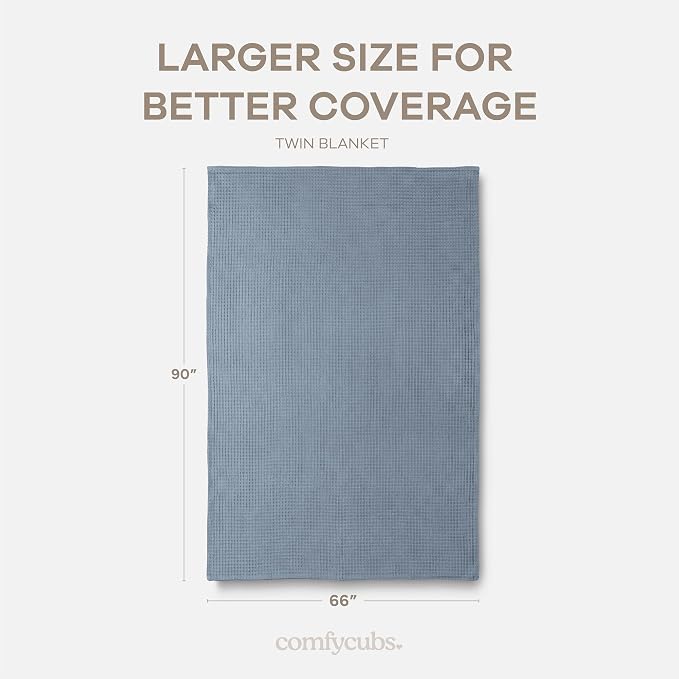 Comfy Cubs Waffle Blanket Twin, 90" x 66" - 100% Cotton Lightweight Breathable Bed Blanket - Soft Textured Thermal Weave for All Seasons – Decorative Cozy Layer for Couch, Sofa, or Bed - Pacific Blue