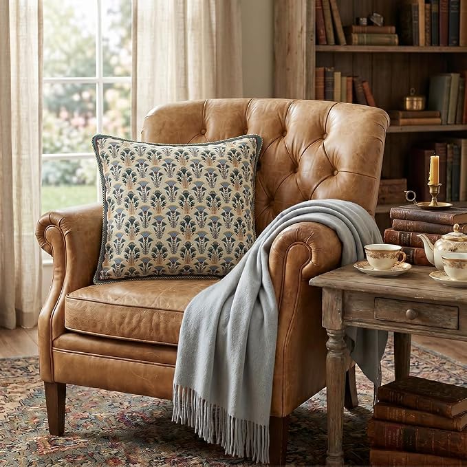 patdrea French Vintage Linen Throw Pillow Cover,18"x18",Set of 2-Wensel D | RusticDecorative Pillow Case,Farmhouse Floral Pattern,Cushion Coverfor Couch Living Room Bedroom Sofa