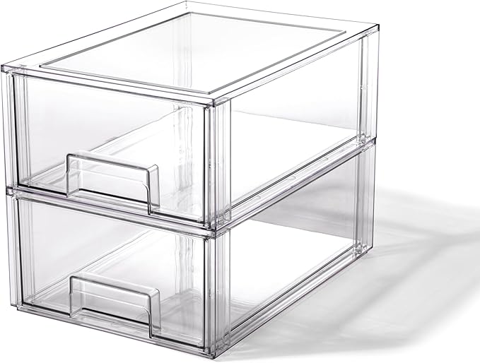 BINO | Stackable Storage Drawers, Large - 2 Pack, Clear | THE CRATE COLLECTION | Storage Bins With Drawers | Bathroom Organizers | Under Sink Organizer | Vanity Cabinet Home Organization