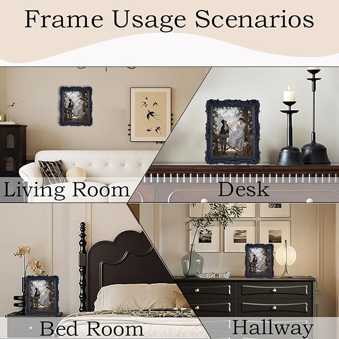 Antique Picture Frames 8x10 Vintage Victorian Ornate Picture Frames with Front Glass Wall Mount and Tabletop Gothic Home Decor Retro Gallery Wall Decor,1 Pack,Black