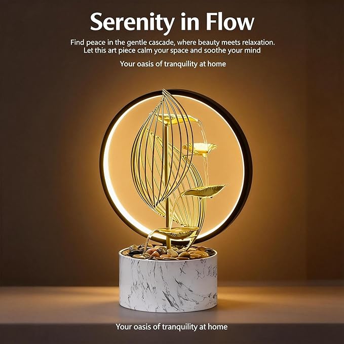 Qingyinge 15'' H Large Golden Tabletop Water Fountain with Led Light for Indoor Meditation Yoga Spa Room Decor