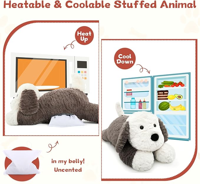 MaoGoLan 4lbs Dog Stuffed Animal for Adults Kids Hugging Pillow, Microwavable Plush Stuffed Animal with Removable Heating/Cooling Pad, 24 inch