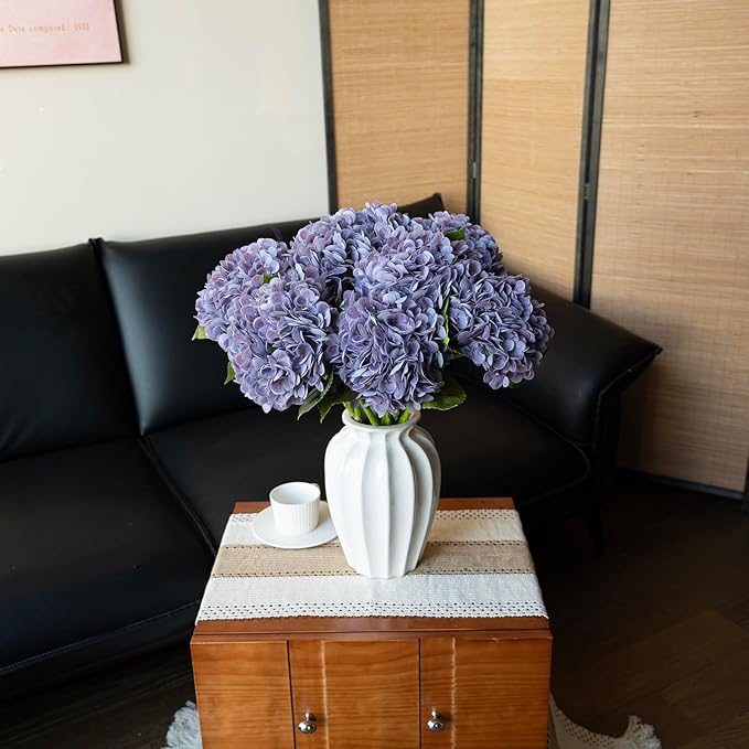 DUYONE 3Pcs 22 inch Lifelike Artificial Hydrangea, 3 Light Purple Large Flowers Artificial Flowers Dry Flowers Outdoor Wedding Christmas Office Family Party Living Room Table Deco