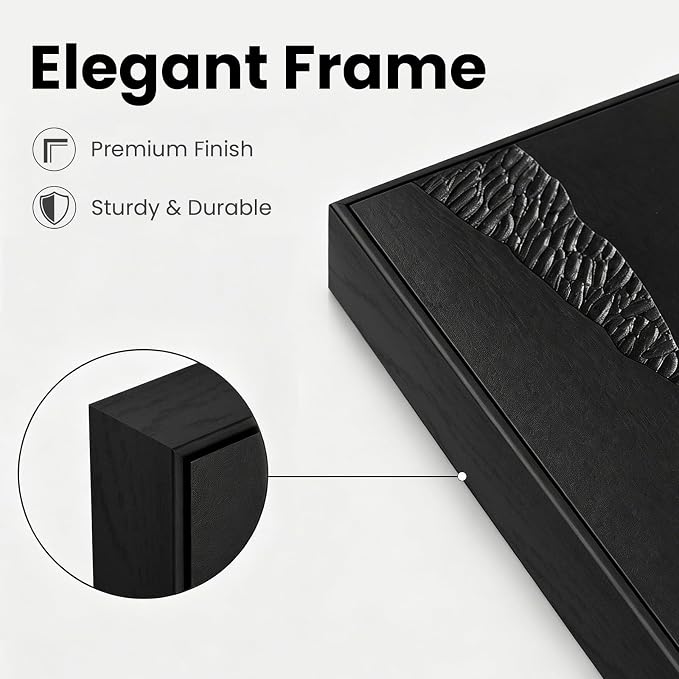 SAFERRYHOME Black 3D Textured Abstract Minimalist Wall Art, 24"x36" Framed | Large Black Modern Framed Wall Decor, Contemporary Painting Artwork for Home Office Living Room Hallway, 24"x36"