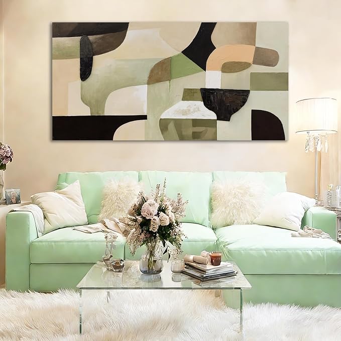 ZUNARE Abstract Green Neutral Bowl-shaped Wall Art Mid Century Inspired Color Block Design Oriental Aesthetics Ceramic vessel form Artwork for Living Room Bedroom Office Decor 29x58 Inch