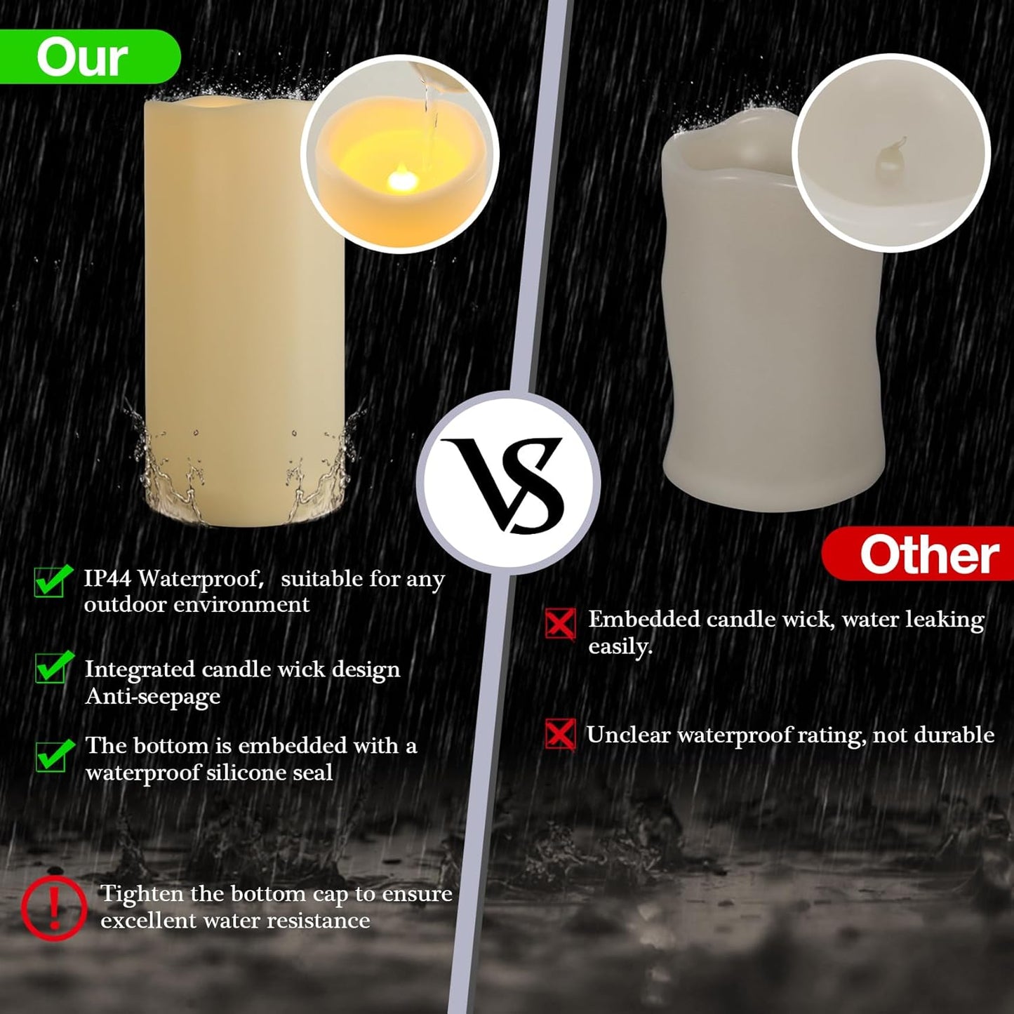 4" x 8" Large Outdoor Flameless Candles with Remote and Timer, Waterproof Battery Operated Flickering LED Pillar Candles for Home, Lantern, Porch, Ivory, 2 Pack