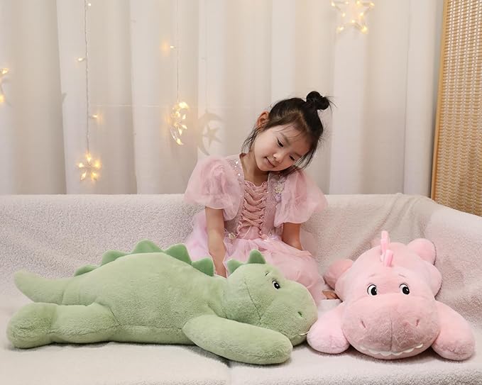 XMV 31 inch 5 lbs Dinosaur Weighted Stuffed Animals, Large Weighted Plush Animal, Cute Plush Toy Pillow, Soft Dino Plushie Gifts for Adults, Kids, Boys and Girls (Pink)