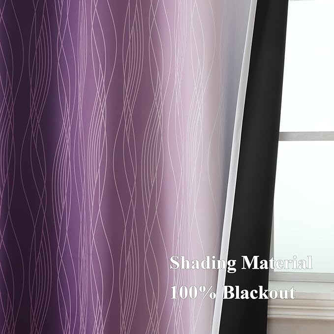 Estelar Textiler Purple and Greyish White Blackout Curtains 96 Inches Long, Full Room Darkening Grommet Curtains for Bedroom, Thermal Insulated Ombre Blackout Drapes for Living Room, 52Wx96L, 2 Panels