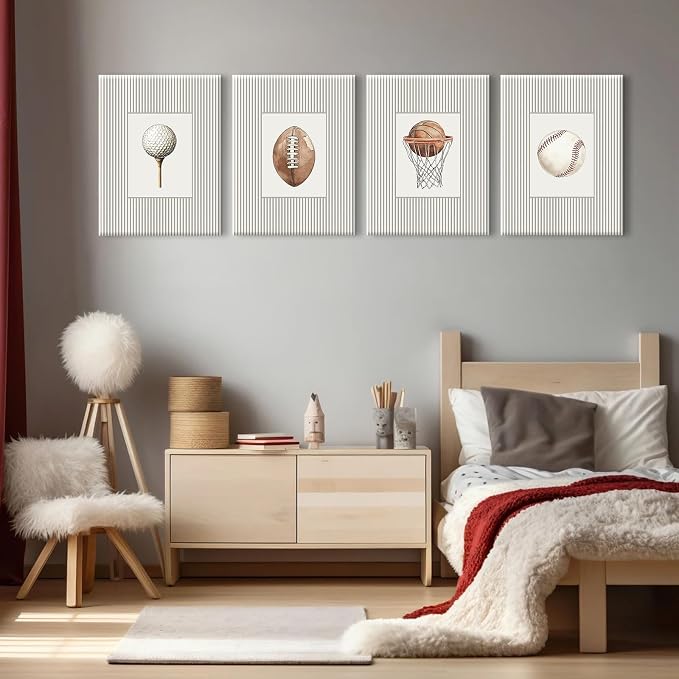 Sports Wall Art Decor Toddler Boys Room Canvas Prints Vintage Sports Nursery Wall Decor Kids Poster Football Baseball Pictures Basketball Golf Painting Artwork for Bedroom 8x10x4 Inch Ready to Hang