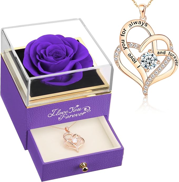 WILDLOVE Purple Rose with I Love You for Forever Heart, Flower Gifts for Women, Mom, Wife and Girlfriend, Anniversary Birthday Gifts for Women