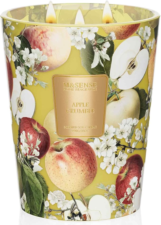M&SENSE Apple Crumble Soy Candle, 35oz 3-Wick, Autumn Thanksgiving Candles | 150H Slow Burn, Non-Toxic, Large Jar, Harvest Home, Stress Relief, Relaxation, Family Gathering Candles