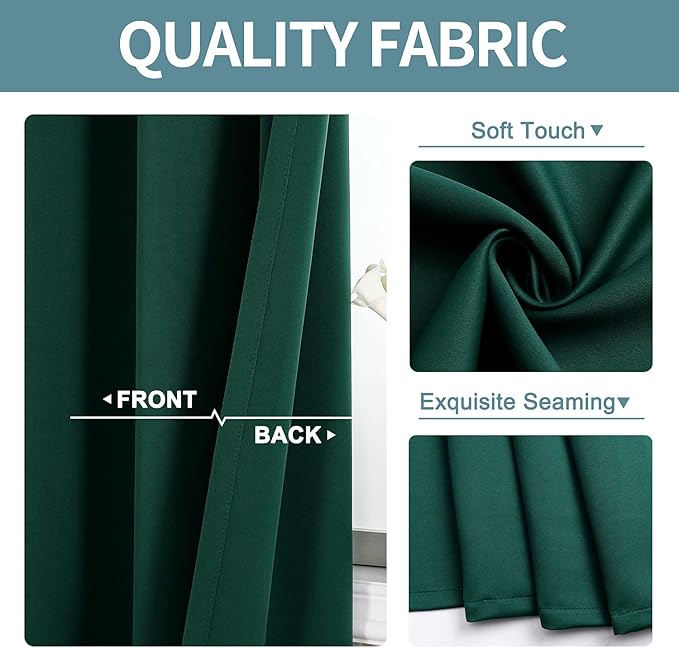 ChrisDowa Grommet Blackout Curtains for Bedroom and Living Room - 2 Panels Set Thermal Insulated Room Darkening Curtains (Forest Green, 42W x 63L)