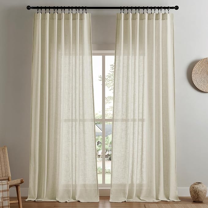 Joydeco Linen Curtains 96 Inch Length 2 Panel Sets,Light Filtering Curtains for Bedroom 70 Inch Wide Living Room Drapes with Back Tabs & Rod Pockets (W70 x L96 Inch, Linen)