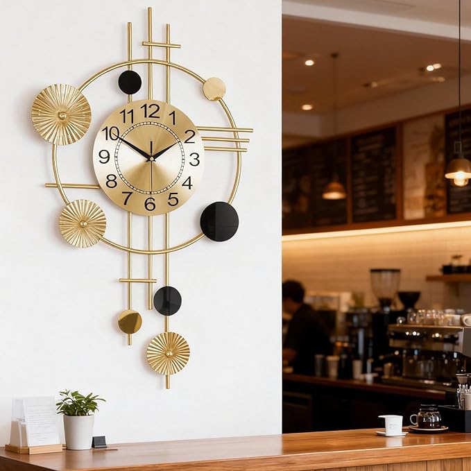 Large Wall Clocks for Living Room,Silent Non Ticking, Battery Operated Oversized Round Modern Wall Clock for Bedroom Farmhouse Office Wall Decor-17.1x29.1Inch(Golden)