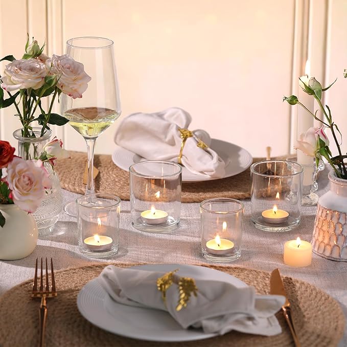 Volens 24pcs Assorted Clear Votive Candle Holders for Wedding Table Centerpieces, Large Glass Candle Holder for Votive & Tealight Candle, Party Decorations for Bridal and Baby Shower