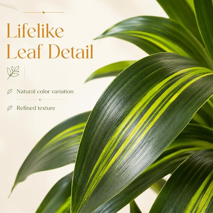 Dracaena Plant Artificial Tree 5Ft Tall Fake Tropical Floor Plants Potted Artificial Silk Tree Leaf Faux Trees White Tall Planter for Home Office Living Room Indoor Outdoor Decor