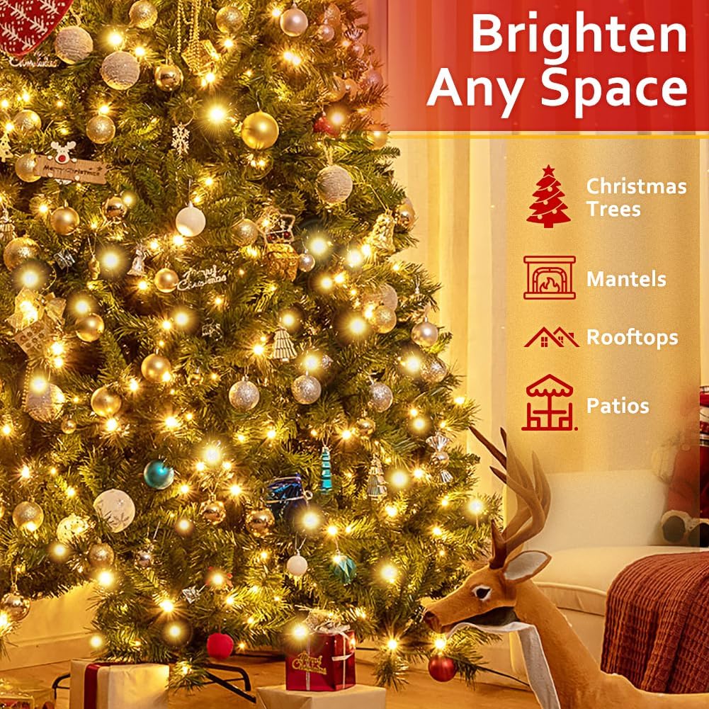 One Strand 170FT 500 LED String Lights Outdoor Indoor,Warm White Christmas Light Green Wire, Non Connectable Plug in Christmas Tree Lights for Big Space Home Decor