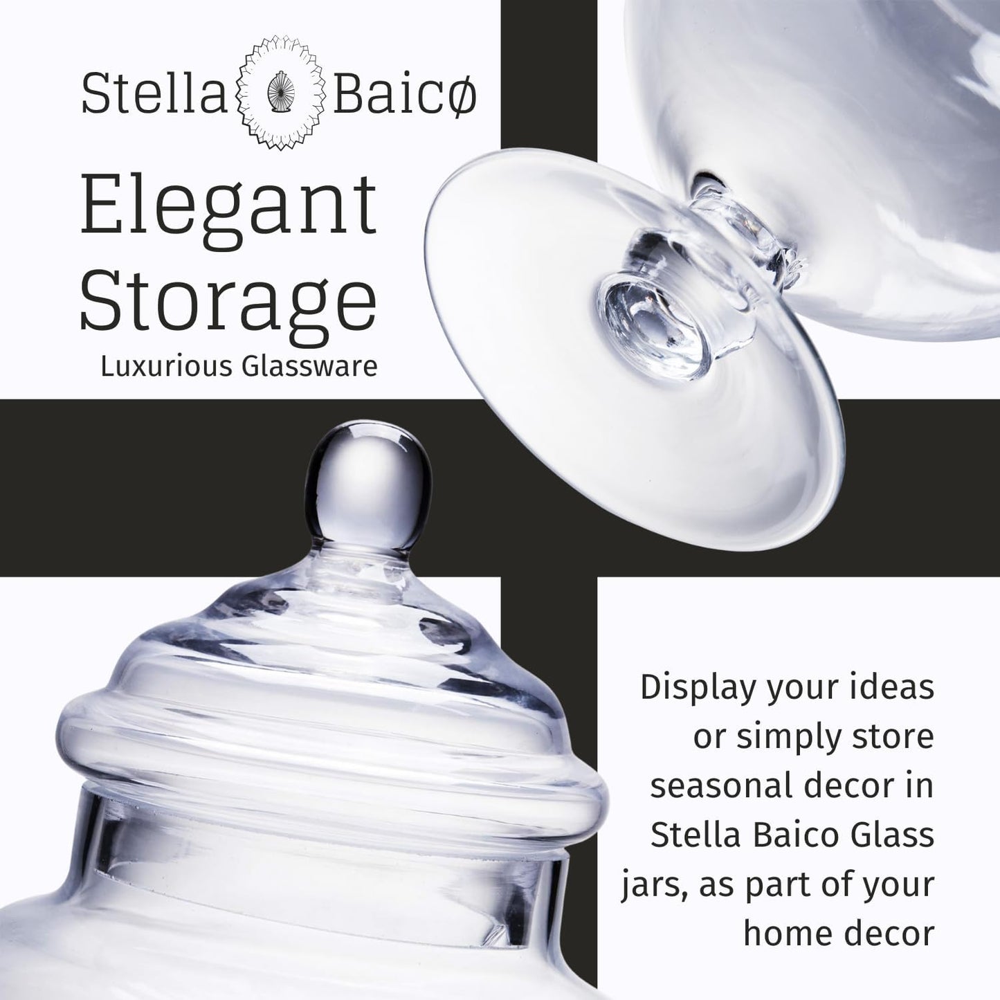 Stella Baic Small Heart-Shaped Glass Apothecary Jars with Lids, Clear, 28 Fl. Oz (9" H x 5" D), Perfect for Candy Buffet, Home Decor, Bathroom Storage, Wedding Party