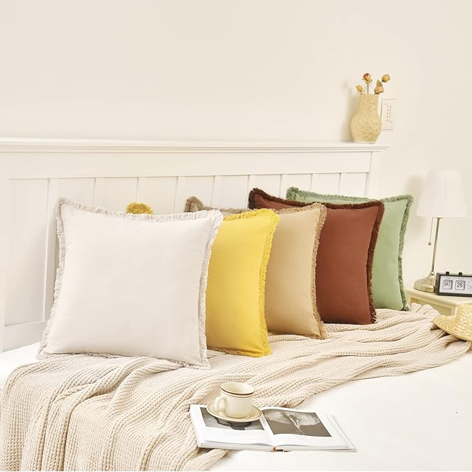 ZWJD Pillow Covers 20x20 Set of 2 Gray Throw Pillow Covers with Fringe Chic Cotton Decorative Pillows Square Cushion Covers for Sofa Couch Bed Living Room Farmhouse Boho Decor