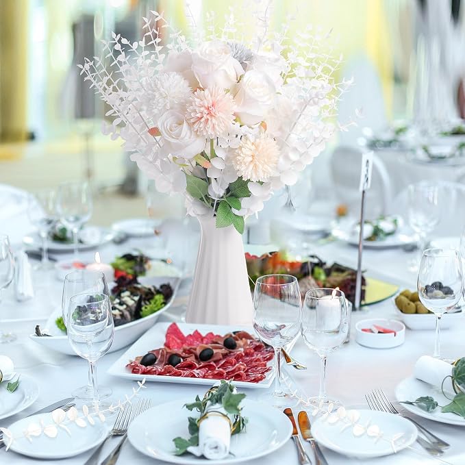 Canlierr 50 Pcs Eucalyptus Stems Faux Greenery Artificial Eucalyptus Leaves Decor Greenery Stems Branch for Wedding Centerpiece Flower Bouquet Farmhouse Home (White)