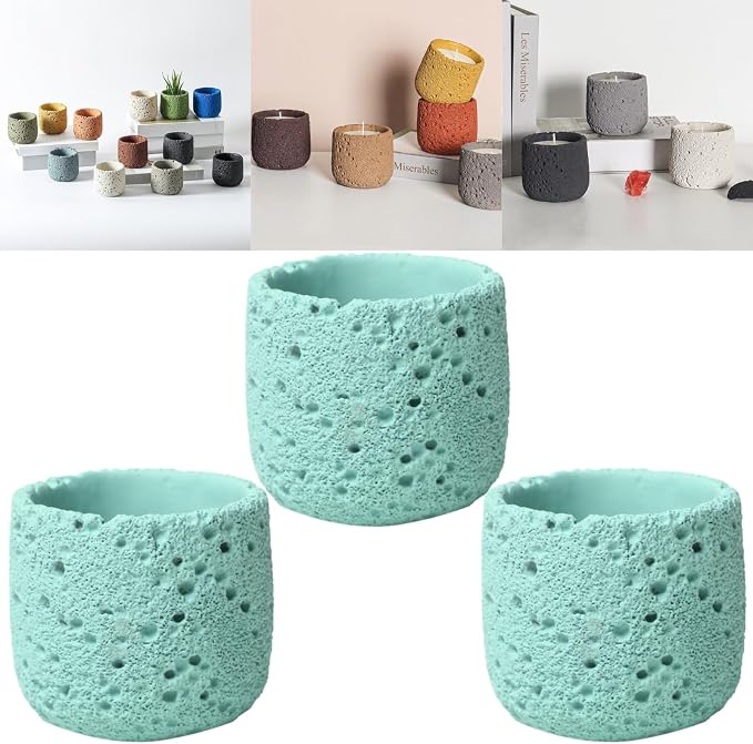 Cement Candle Container in Mint Green, Stylish and Durable, Empty Cup for Wax Pouring and Aromatherapy, Perfect for Home Décor and Gifts, 3pc