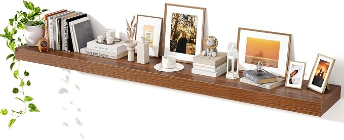 Axeman 72Inch Floating Shelves for Wall, Rustic Wood Shelves for Bedroom, Bathroom, Kitchen, Hanging Wall Mounted Shelf with Invisible Brackets for Books Decor, Set of 1, Walnut