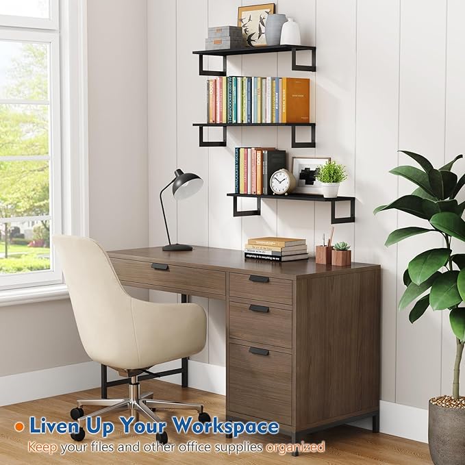 Harwaya 24 Inch Floating Shelves for Wall Set of 3, Wall Mounted Bookshelf, 8 Inches Deep Hanging Book Shelves for Living Room Bedroom Office Decor Closet Storage (Black)