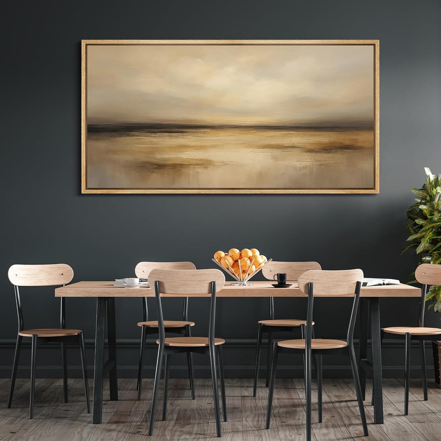 MUDECOR Extra Larg Framed Canvas Print Wall Art Golden Sunset Horizon Abstract Modern Neutral Illustrations Decorative Colorful for Bedroom - 60"x30"