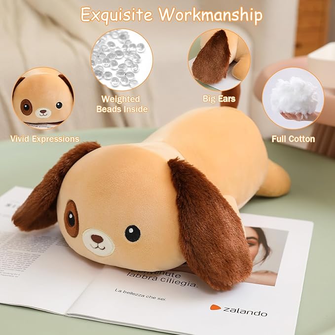 SQEQE Weighted Dog Plush, Weighted Dog Stuffed Animal, Cute Larbrador Plushies Soft Pillow Toy Gift for Kids Adults Brown 9.8 Inch, 0.8 Lbs