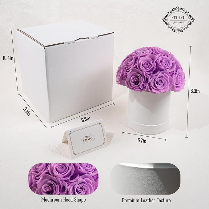 18 Preserved Roses in Round Dome Shape, Mother's Day Real Forever Flowers Rose Box, Eternal Rose Gift for Her Women Girl Friend Wife, Flower Gift for Valentines Day(Purple)