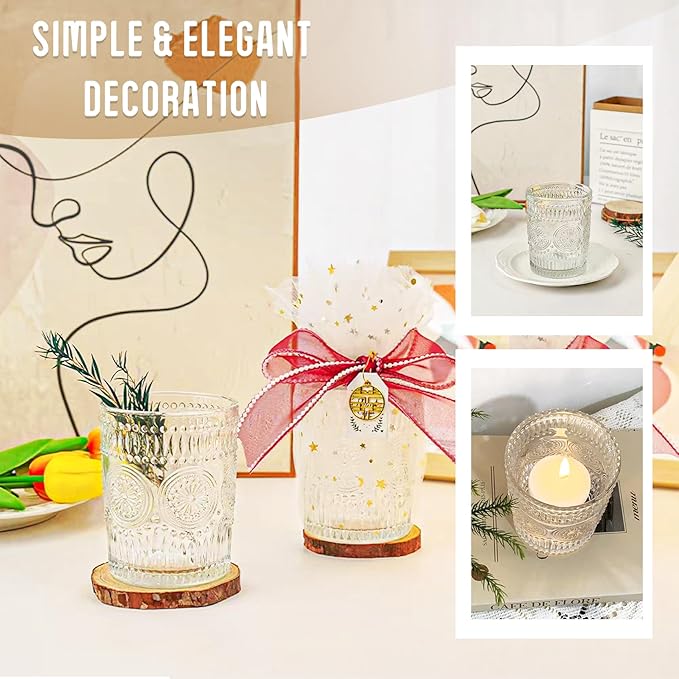 4 Pcs Clear Glass Votive Candle Holders, Tealight Candle Holders for Table Centerpieces, Vintage Candle Holder Bulk, Boho Wedding, Home, Bridal Shower, Birthday Party Table Decor (Clear)