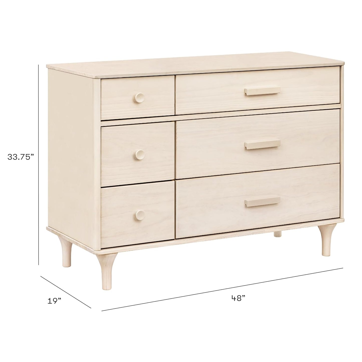 Babyletto Lolly 6-Drawer Assembled Double Dresser in Washed Natural, Greenguard Gold Certified