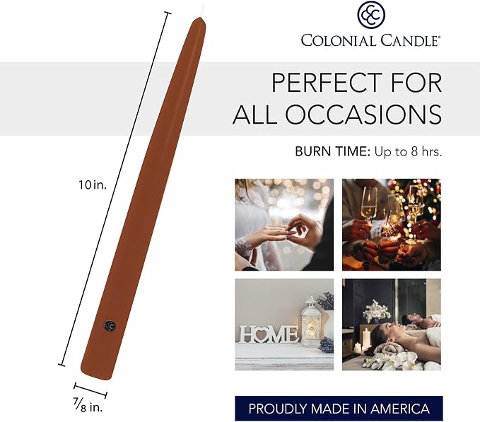 Colonial Candle Unscented Taper Candle, Handipt Collection, Amber, 10 in, Pack of 12 - Up to 8 Hours Burn