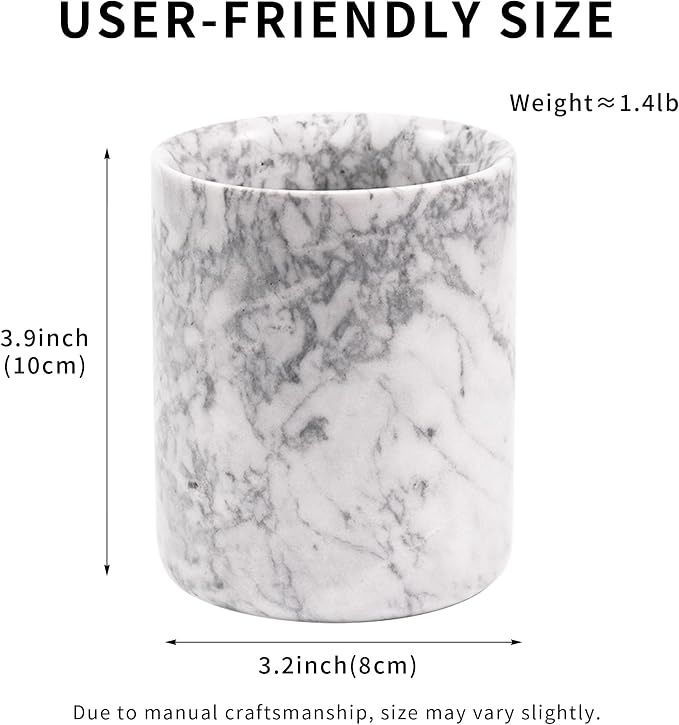 Marble Toothbrush Pen Holder - White Pencil Cup For Office Desk Aesthetic, Toothpaste Makeup Brush Organizer For Bathroom Sink Vanity Accessories, Utensil Container For Kitchen Countertop