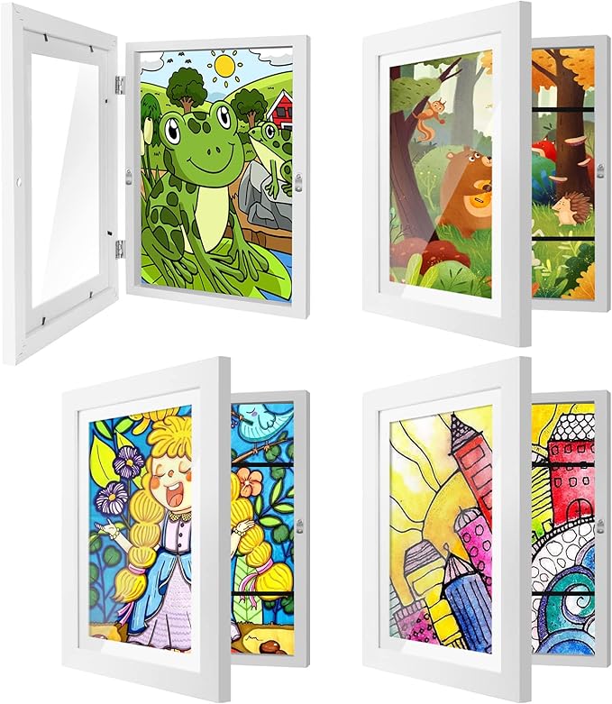4 Pack Kids Art Frames 8.5x11 Inch Kids Artwork Flip Frame Changeable for Picture Display, Children School Drawing Projects Storage, Horizontally Vertically Wall Hanging, Front Opening, White