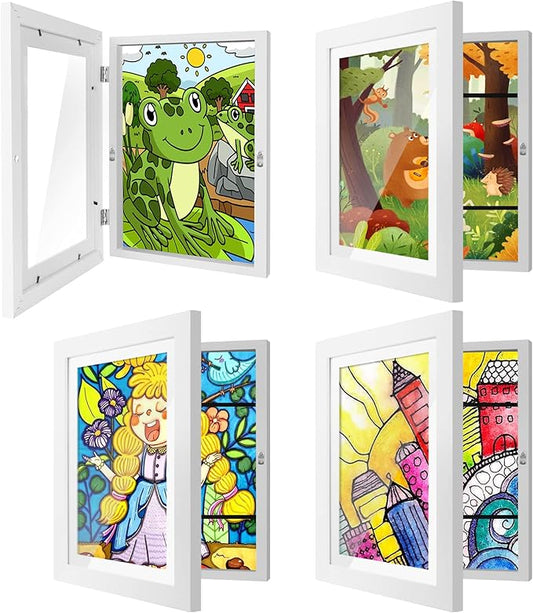 4 Pack Kids Art Frames 8.5x11 Inch Kids Artwork Flip Frame Changeable for Picture Display, Children School Drawing Projects Storage, Horizontally Vertically Wall Hanging, Front Opening, White